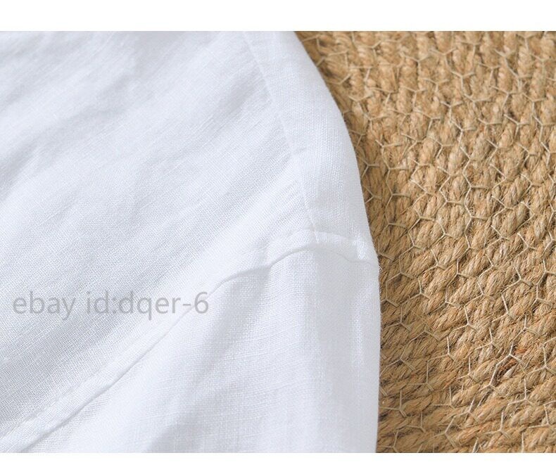 Mens Chinese Hanfu Casual Short Sleeved 100% Linen T-shirt Thin Shirt Retro Top