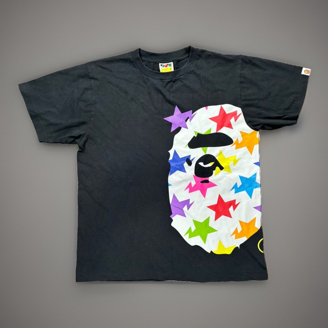 BAPE Ape Head Tee Black/Rainbow Star Camo Size M 100% Authentic Pre-Owned RARE