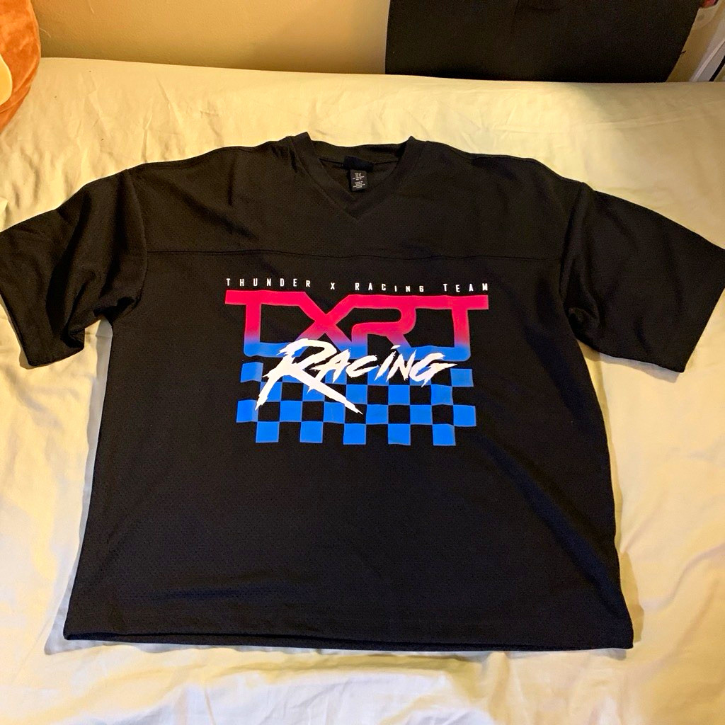 H&M Men’s Oversized Fit Black V-Neck Racing Graphic Print T-Shirt Size M