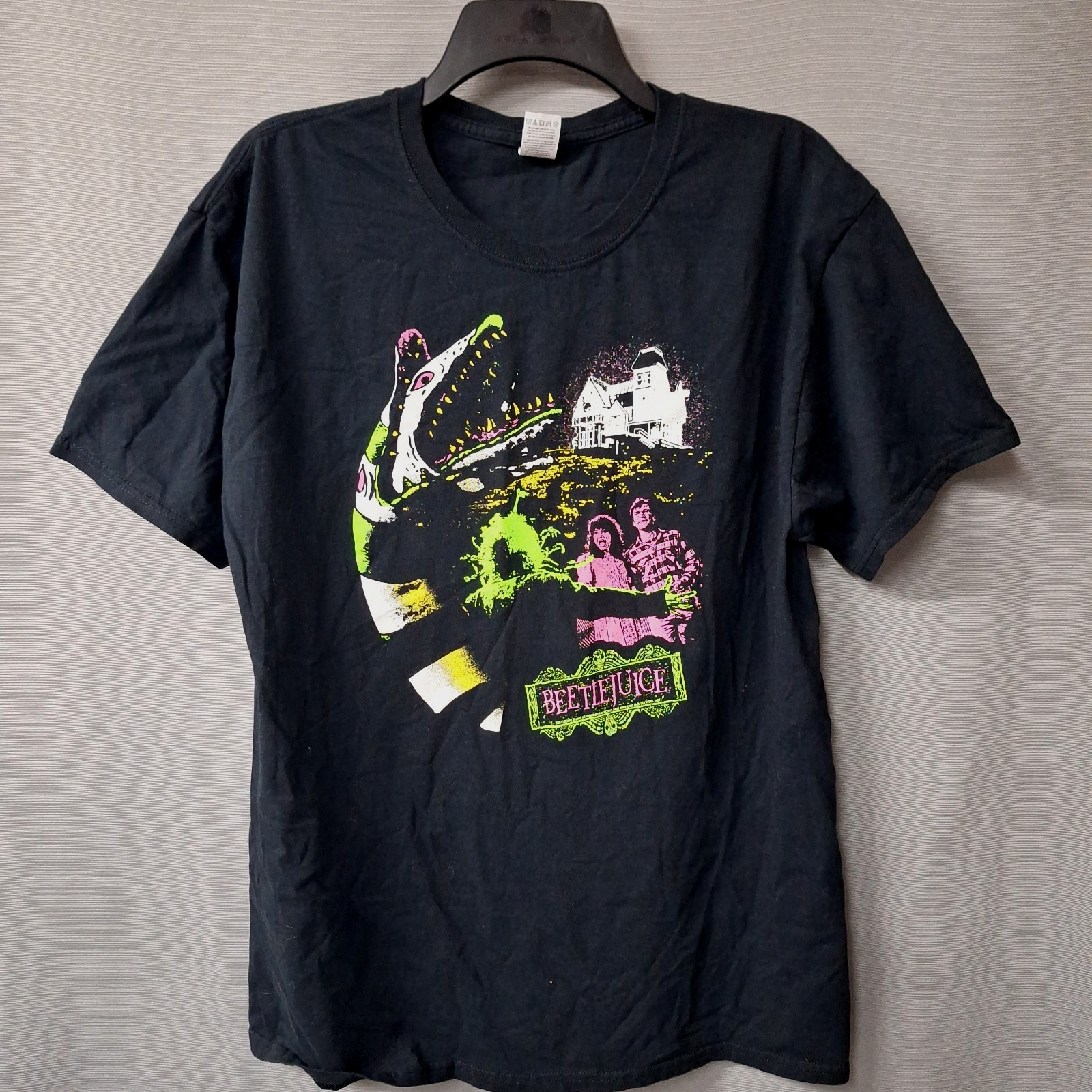 Beetlejuice Black Short Sleeve T-shirt Neon Design 100% Cotton Mens Size L