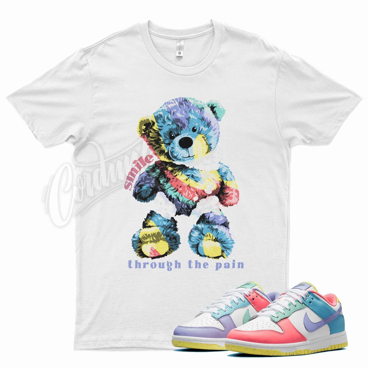 White SMILE T Shirt for N Dunk Low Candy Soft Pink Easter Sunset Pulse Glow