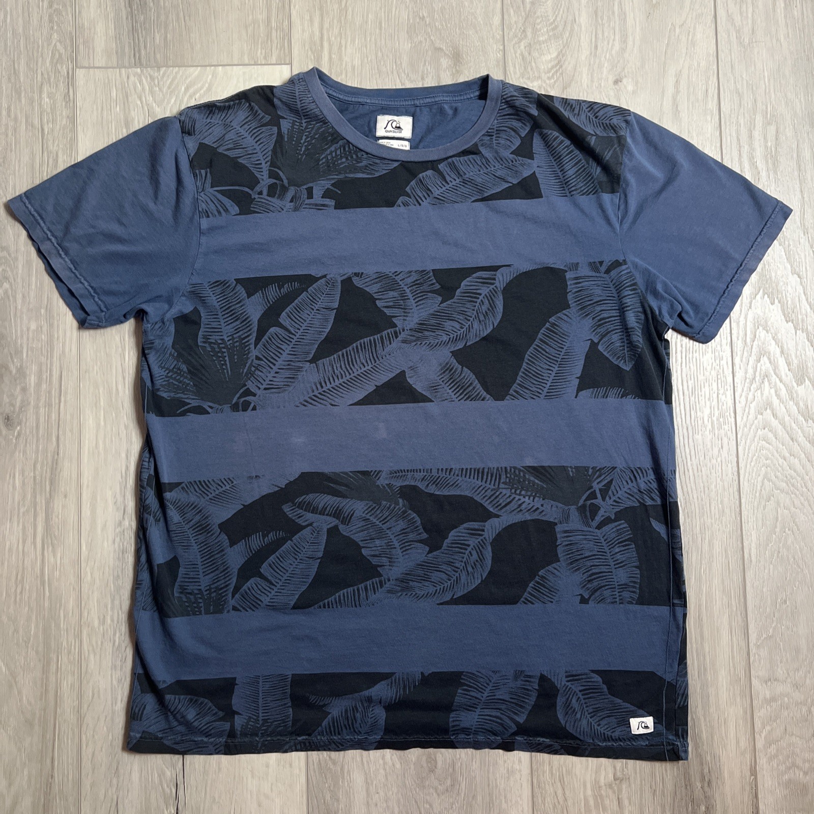 Quiksilver Floral Shirt Mens Large Blue Striped Beach Summer Hawaiian Tropical