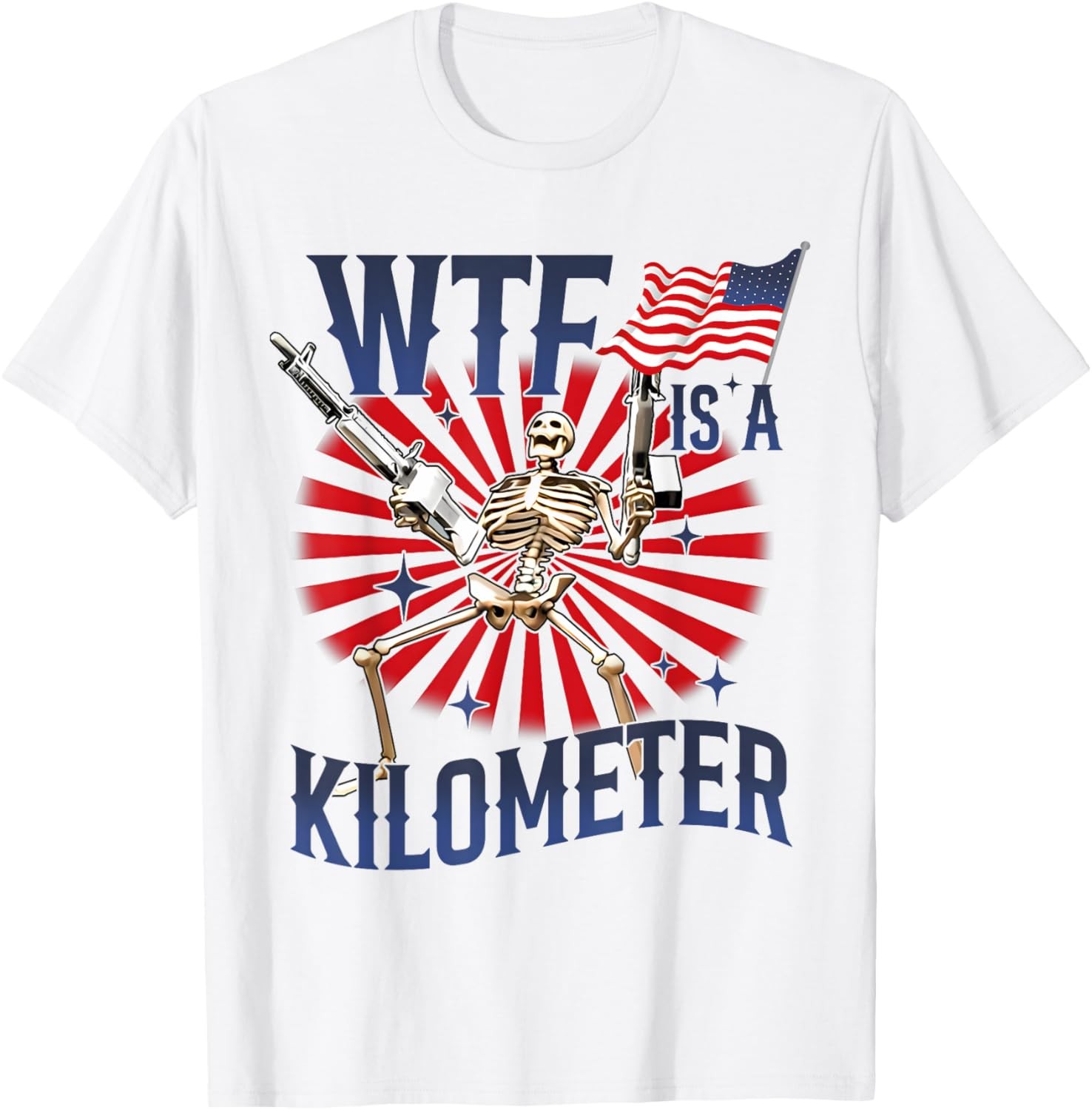 Retro A Kilometer Funny Skeleton Patriotic American Freedom T-Shirt