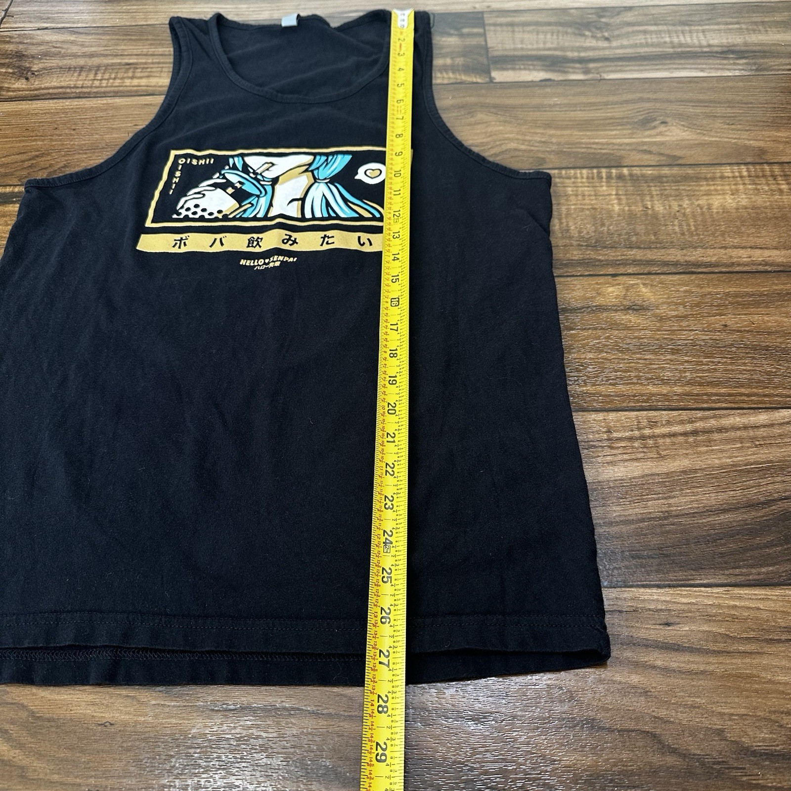 Hello Senpei Anime Bubble Tea Black Tank Shirt Sleeveless Adult Cartoon Japan