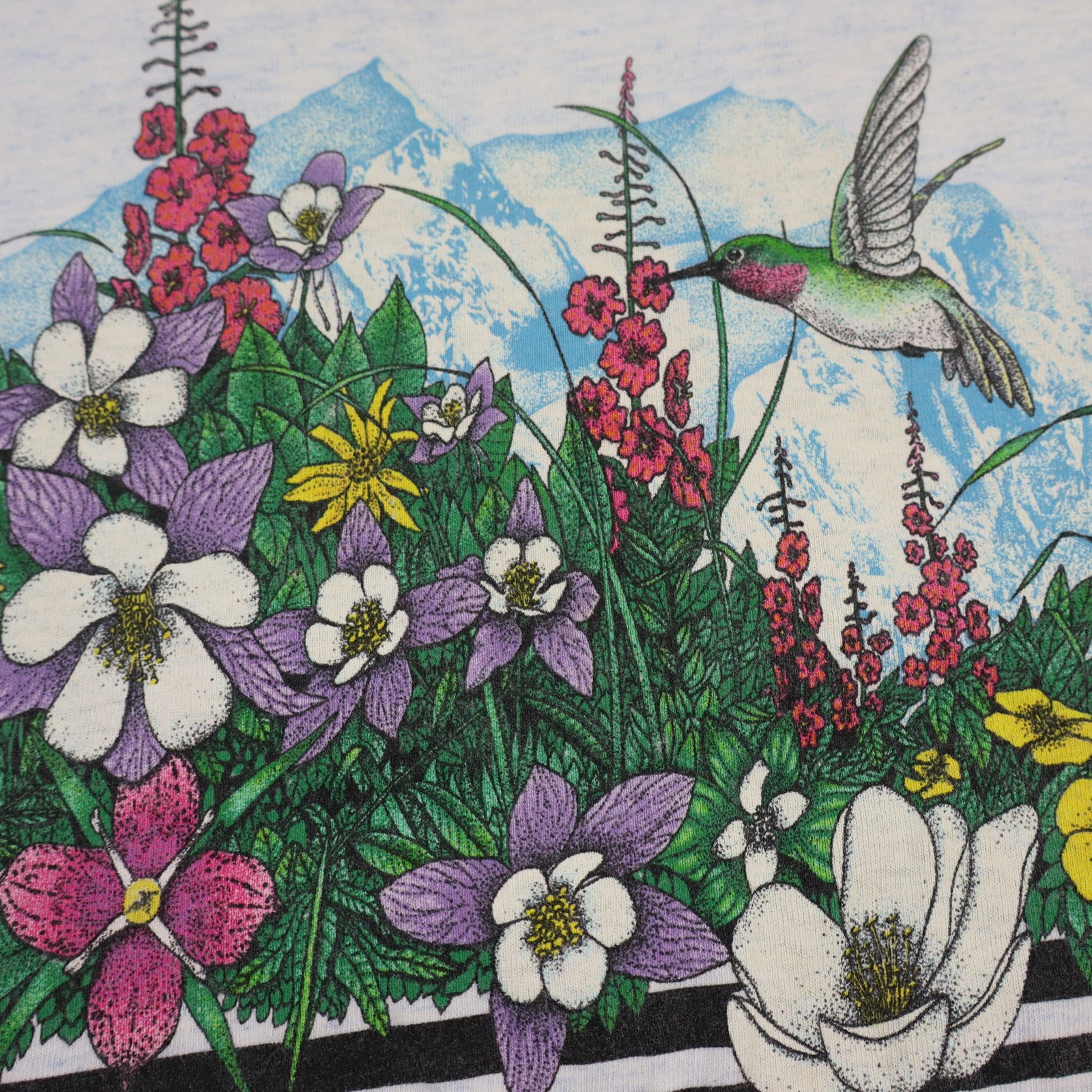 Vtg Hummingbird Habitat Nature T Shirt Mens Large Floral USA Tee Single Stitch