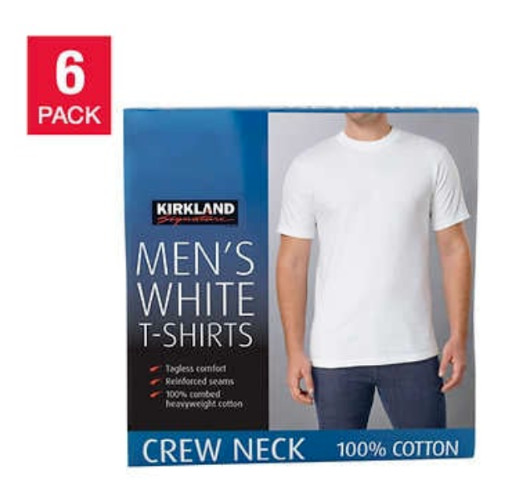 Kirkland Signature Men’s Crew Neck T Shirts 6 Pack Tagless 100% Combed Cotton