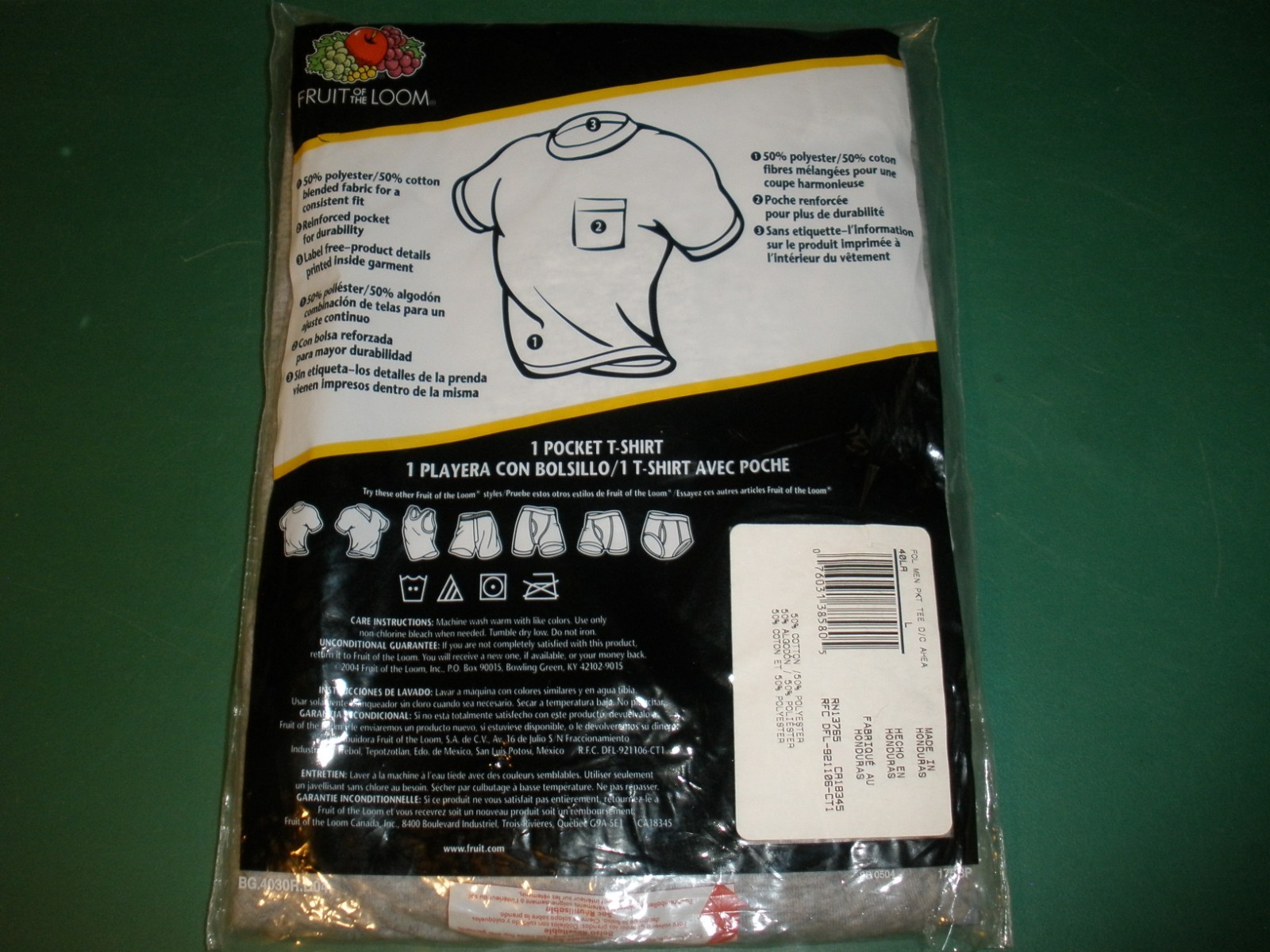 NEW NOS Fruit of the Loom 1 Pocket-T Large 42-44 Golden Blend GRAY
