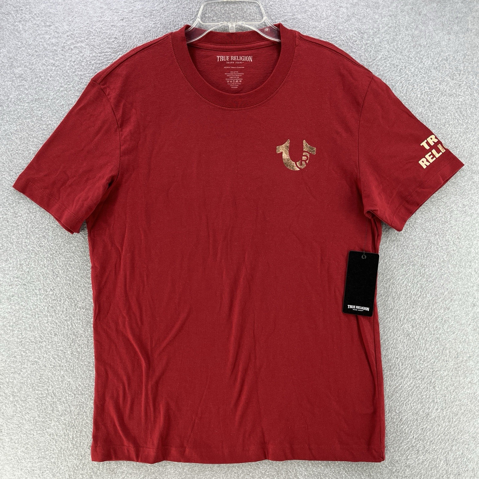 NWT True Religion Mens Shirt Medium M Red Stamp Foil Red Short Sleeve Camisa