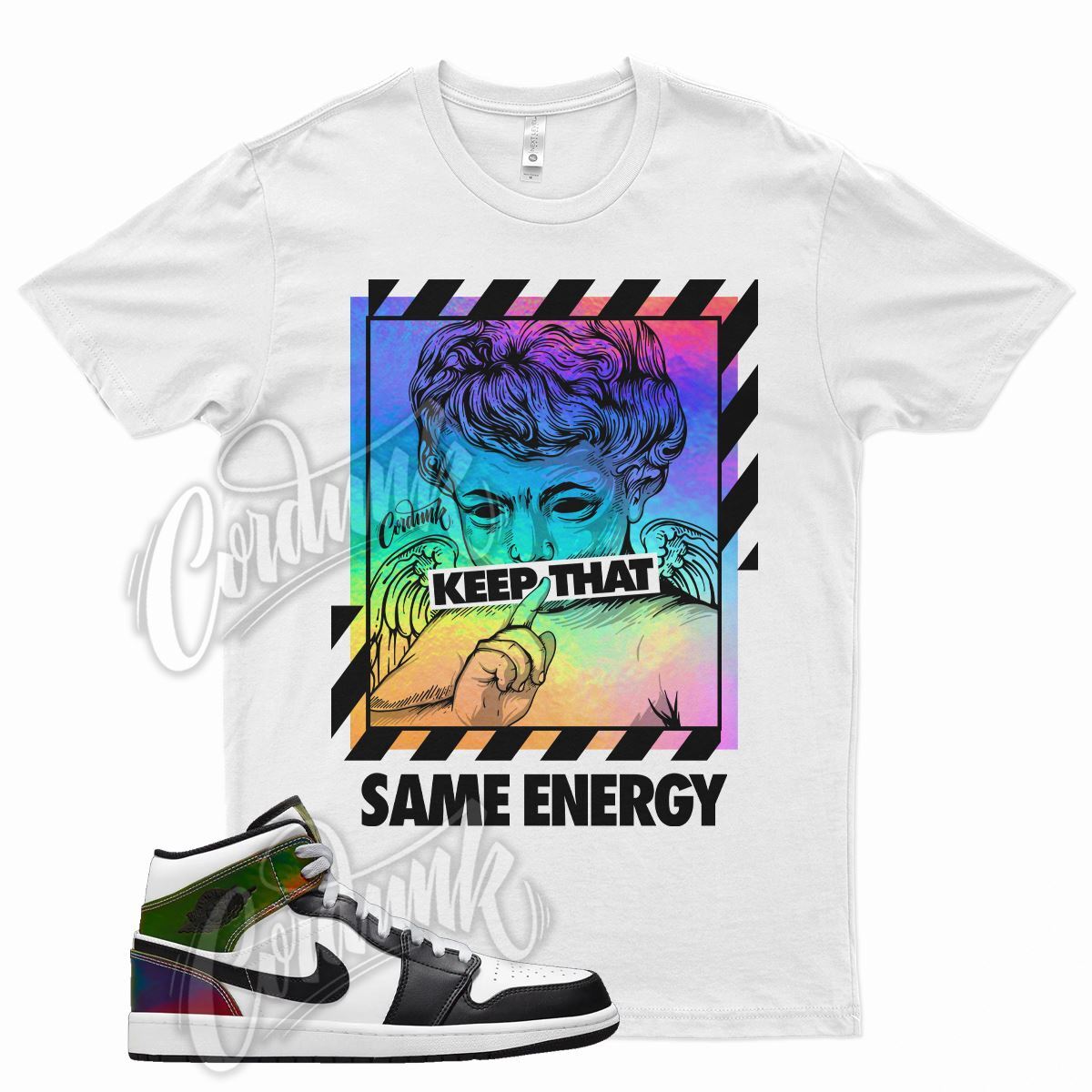 White ENERGY T Shirt for Air J1 1 Color Change Heat Reactive Hologram Black