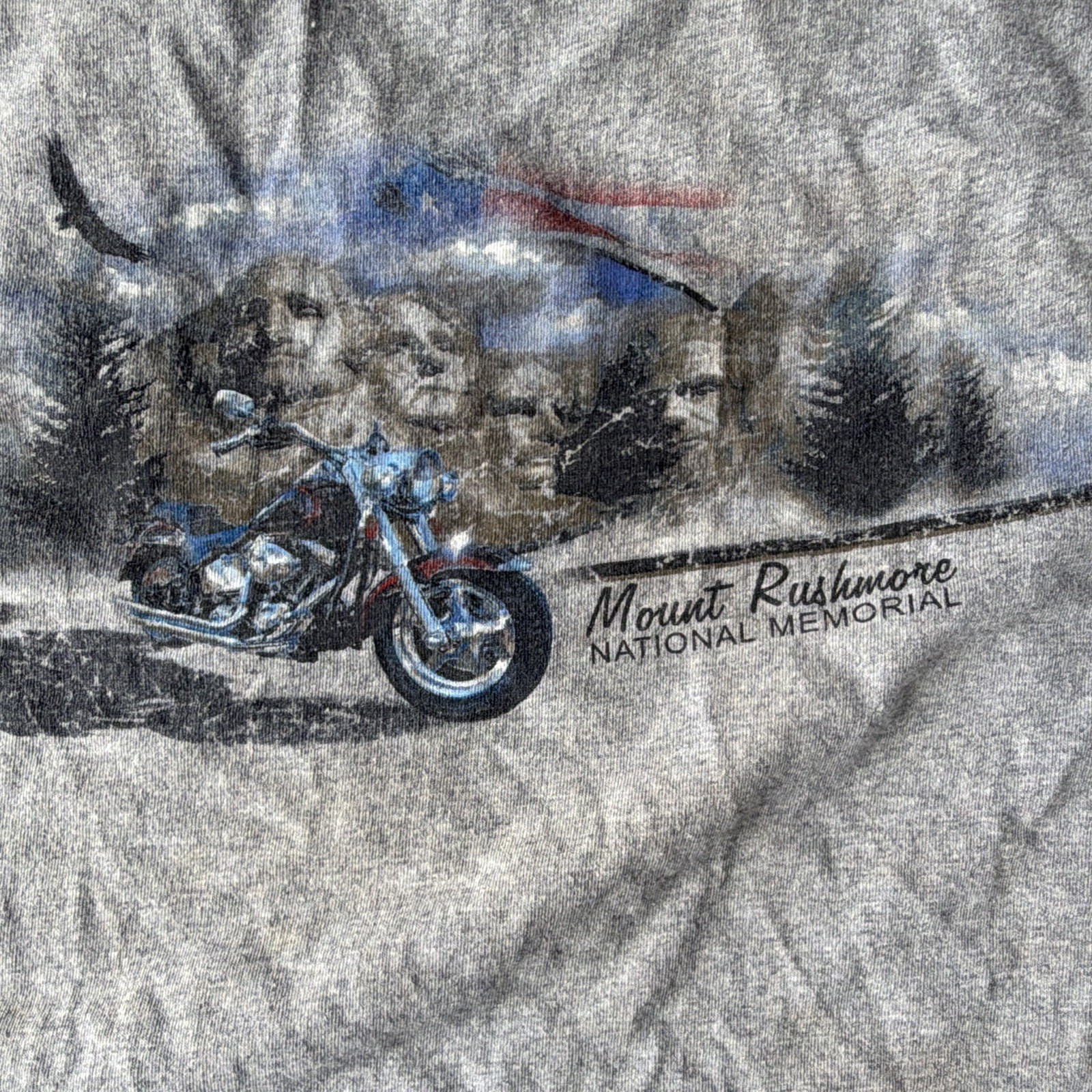 Sturgis Rally 2003 Eagle Mt Rushmore Gray Graphic Tee 2XL Stained Collar