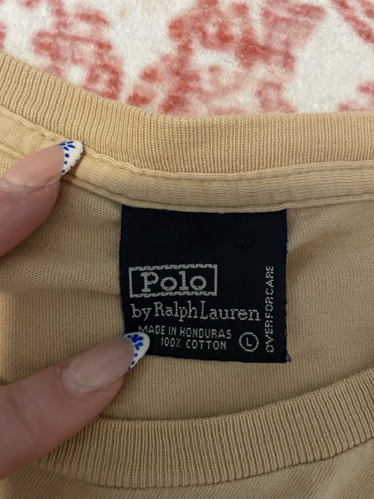 Polo Ralph Lauren Men’s Beige Long Sleeve Crew Neck Pocket Tee L Cotton