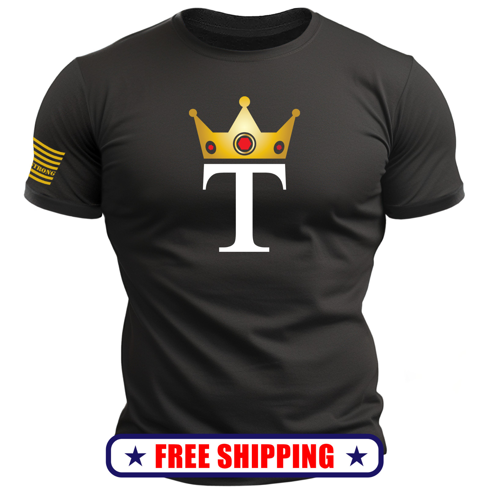GOLD Metallic KING TRUMP Logo TShirt – patriotic maga usa america 250 flag S-2XL