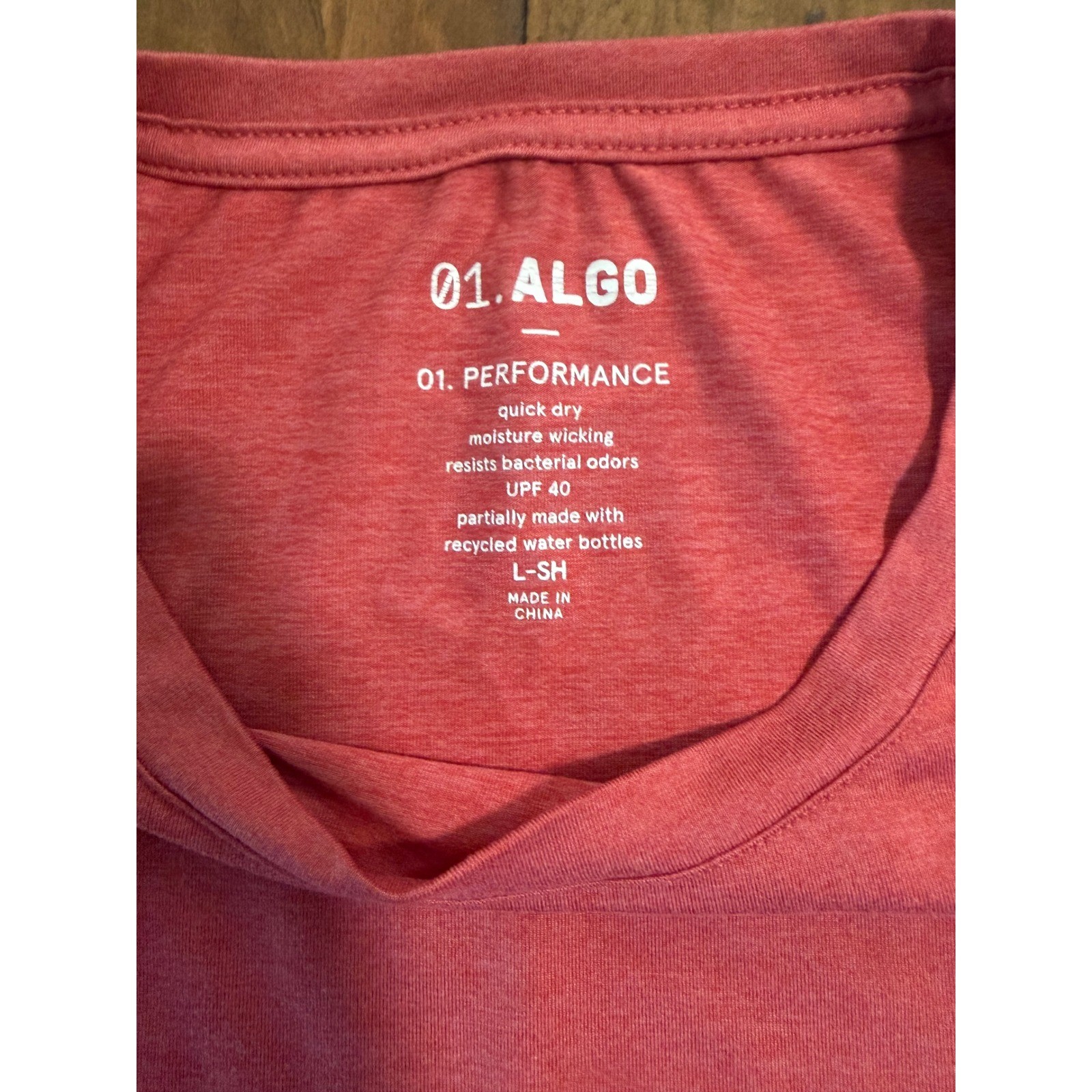 01.Algo Mens Performance T-Shirt Coral Heather Quick Dry UPF 40 Size Large L-SH