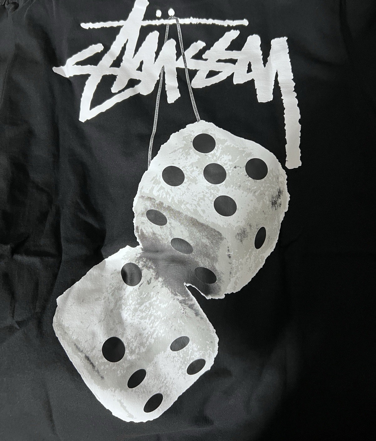 Stussy Men’s Black Graphic Logo Dice Print Crew Neck T-Shirt Size L