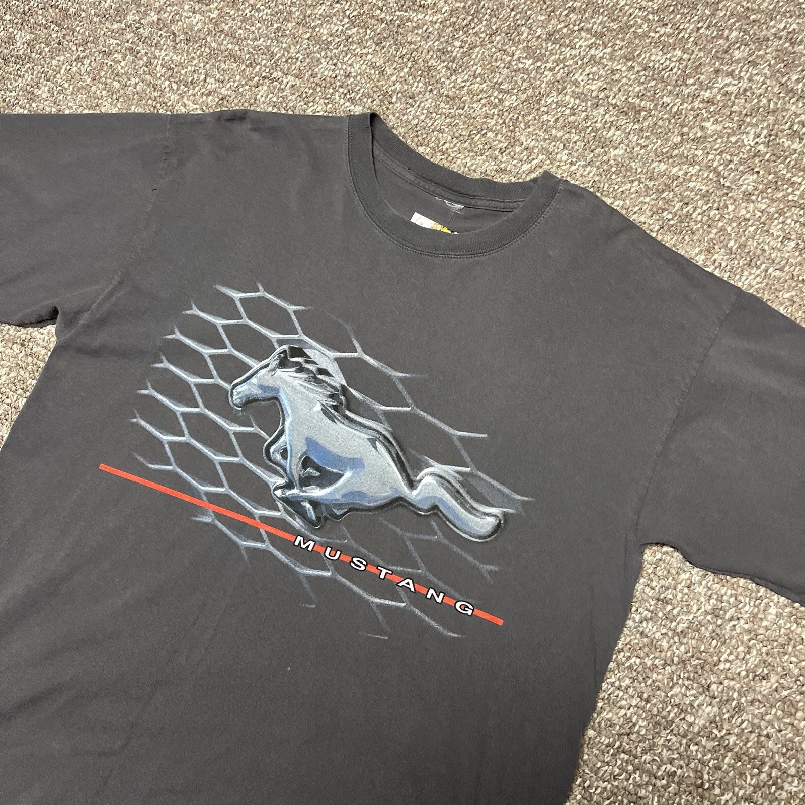 Hard To Find Vintage Ford Mustang GT Muscle Y2K SpellOut Graphic Racing Car Tee