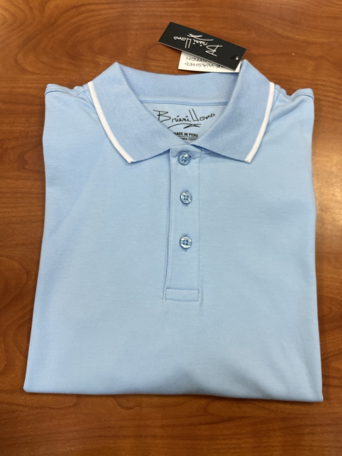 Briani Uomo Men’s Prima Cotton Collared Short Sleeve – Peru = Sky Blue : M-4XL
