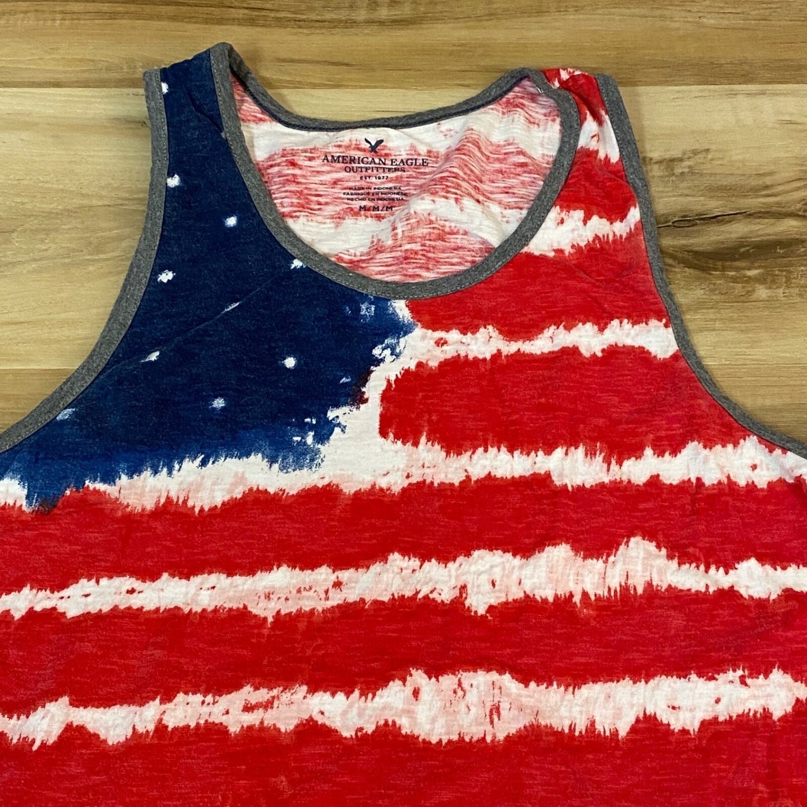 American Eagle Tank Top Mens Medium USA Flag Tie Dye Cotton Heritage Red White