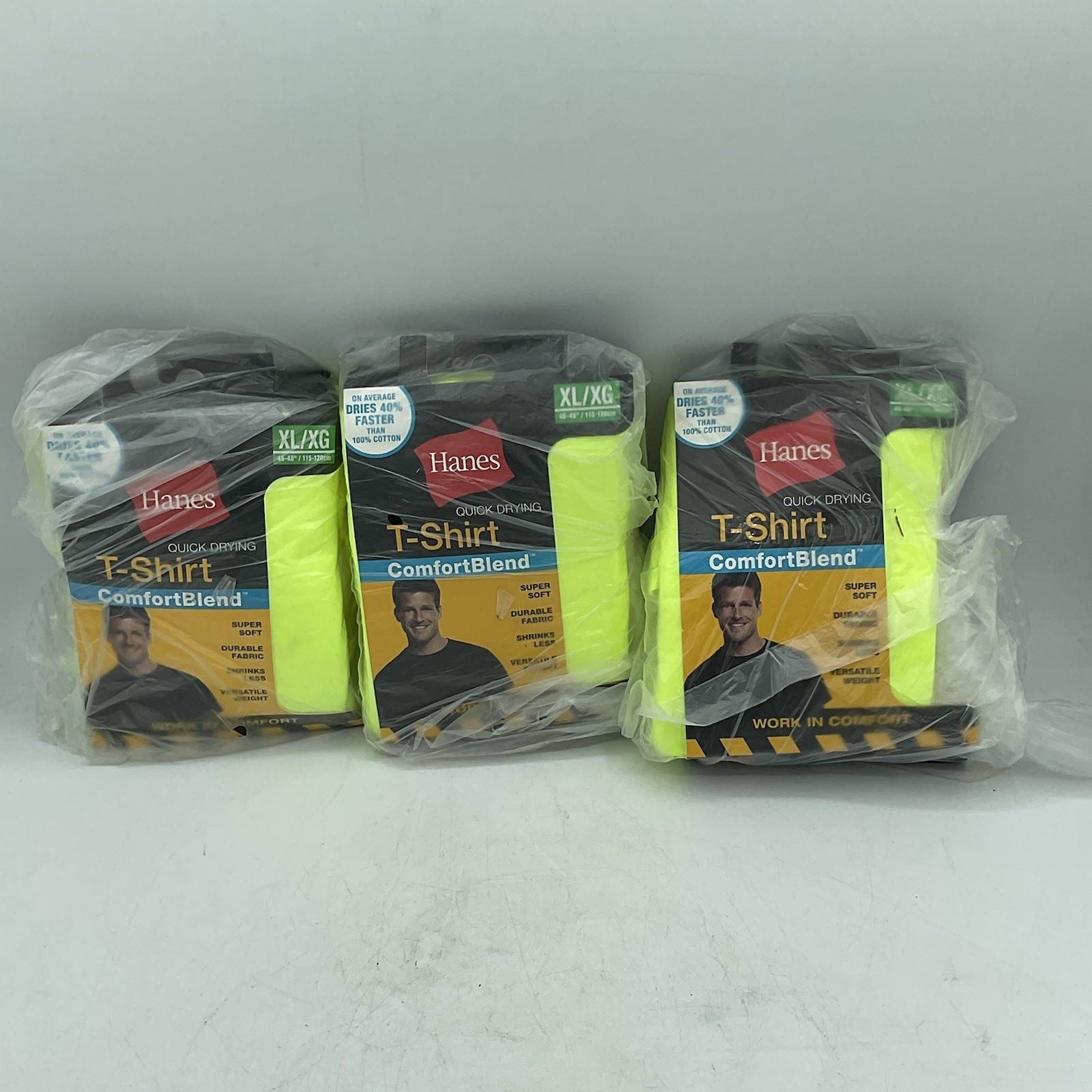 Hanes Men’s T-shirt Comfort Blend Quick Drying Crew Neck 3-Packs Yellow Sz. XL