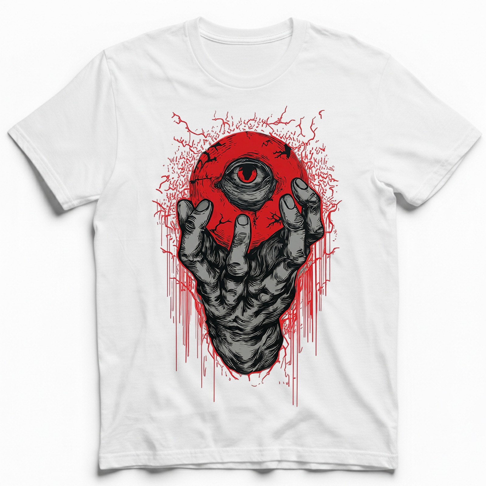 Demon Hand Holding Red Eyeball Horror Dark Gothic T-Shirt Occult Satanic Art Tee