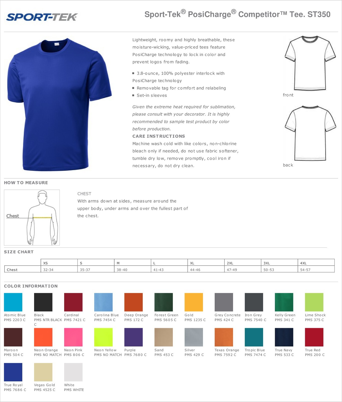 Sport Tek Men’s Dri-Fit PosiCharge Workout S-4XL T-Shirt M-ST350