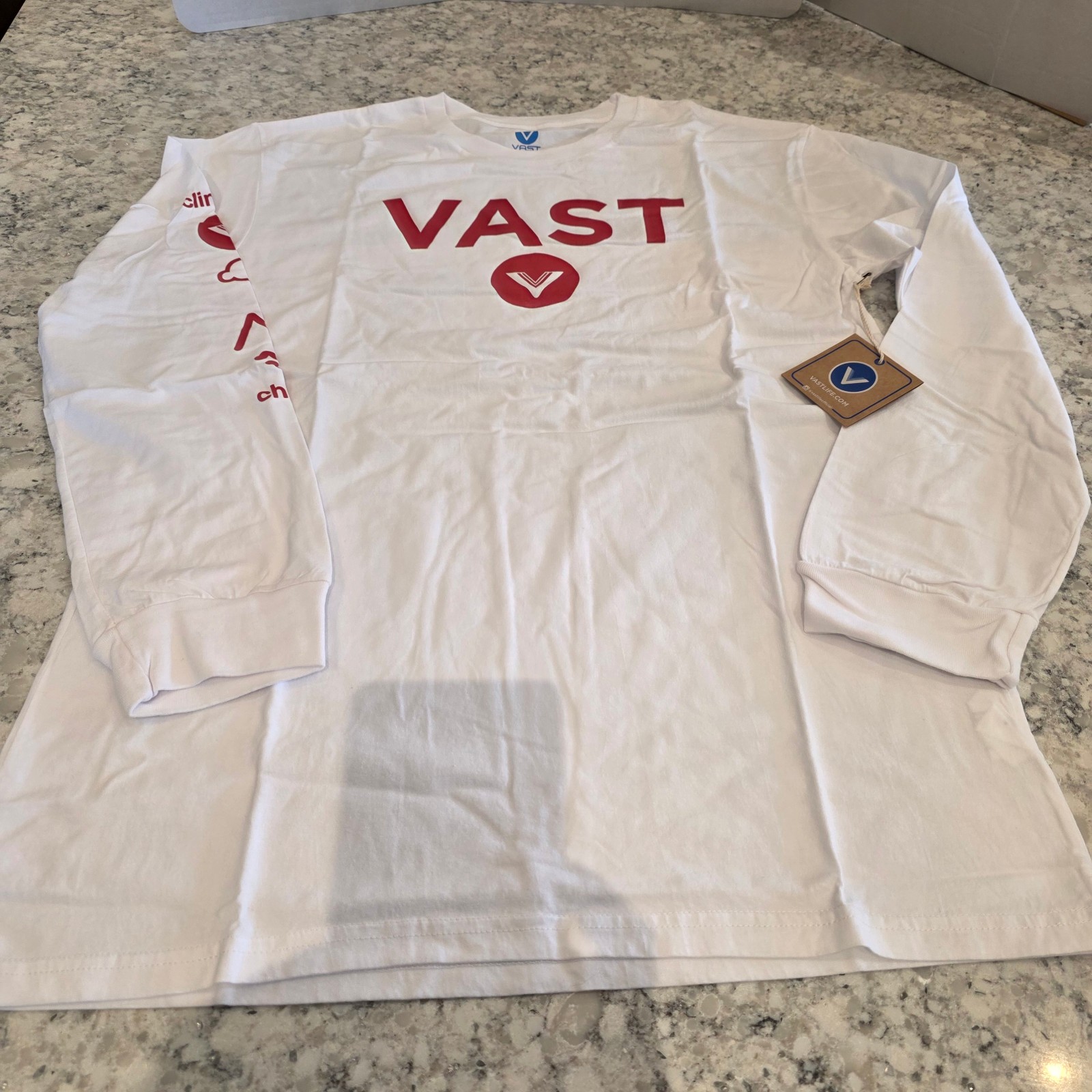 Vast – Men’s Climate Change Long Sleeve T-Shirt Size: L White with Red Logo NWT