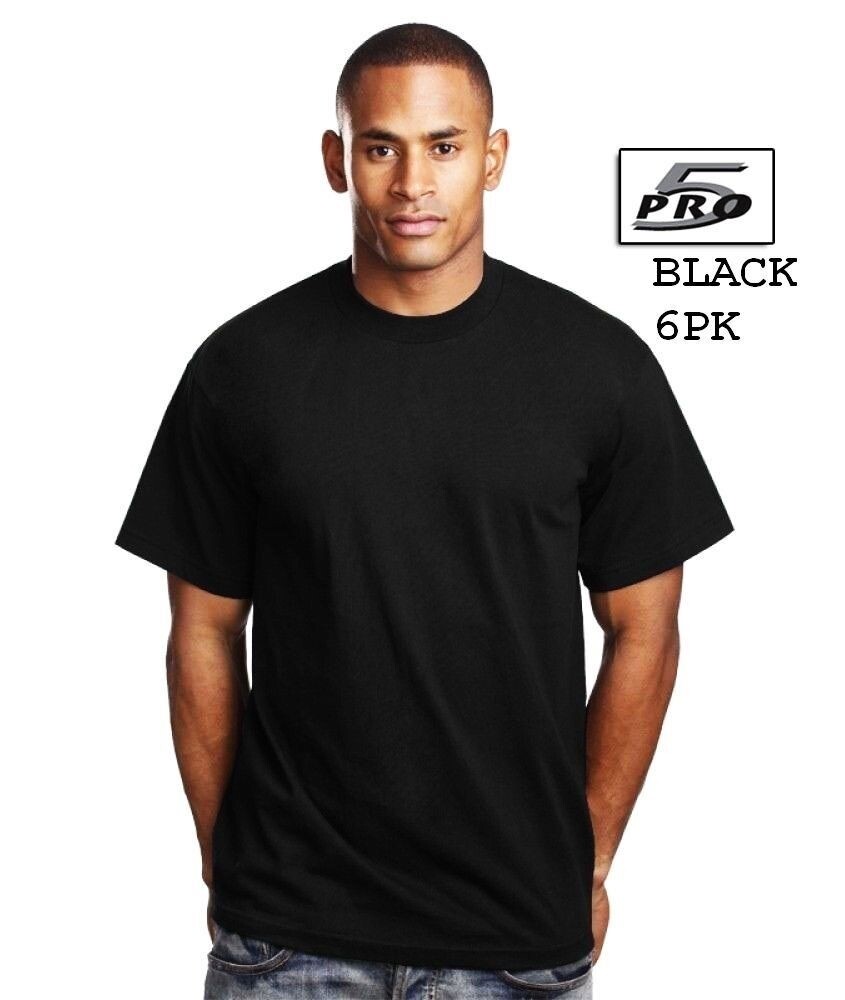 PRO 5 HEAVYWEIGHT SHORTSLEEVE BLACK T-SHIRTS 6PK SIZE SM-7X FREE SHIPPING