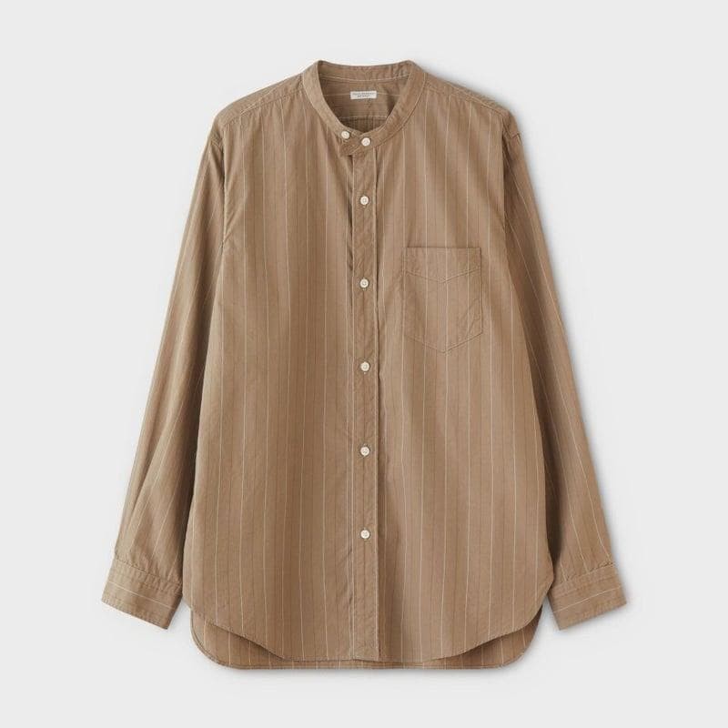 PHIGVEL 22AW Band Collar Shirt Khaki Beige Stripe Size 3