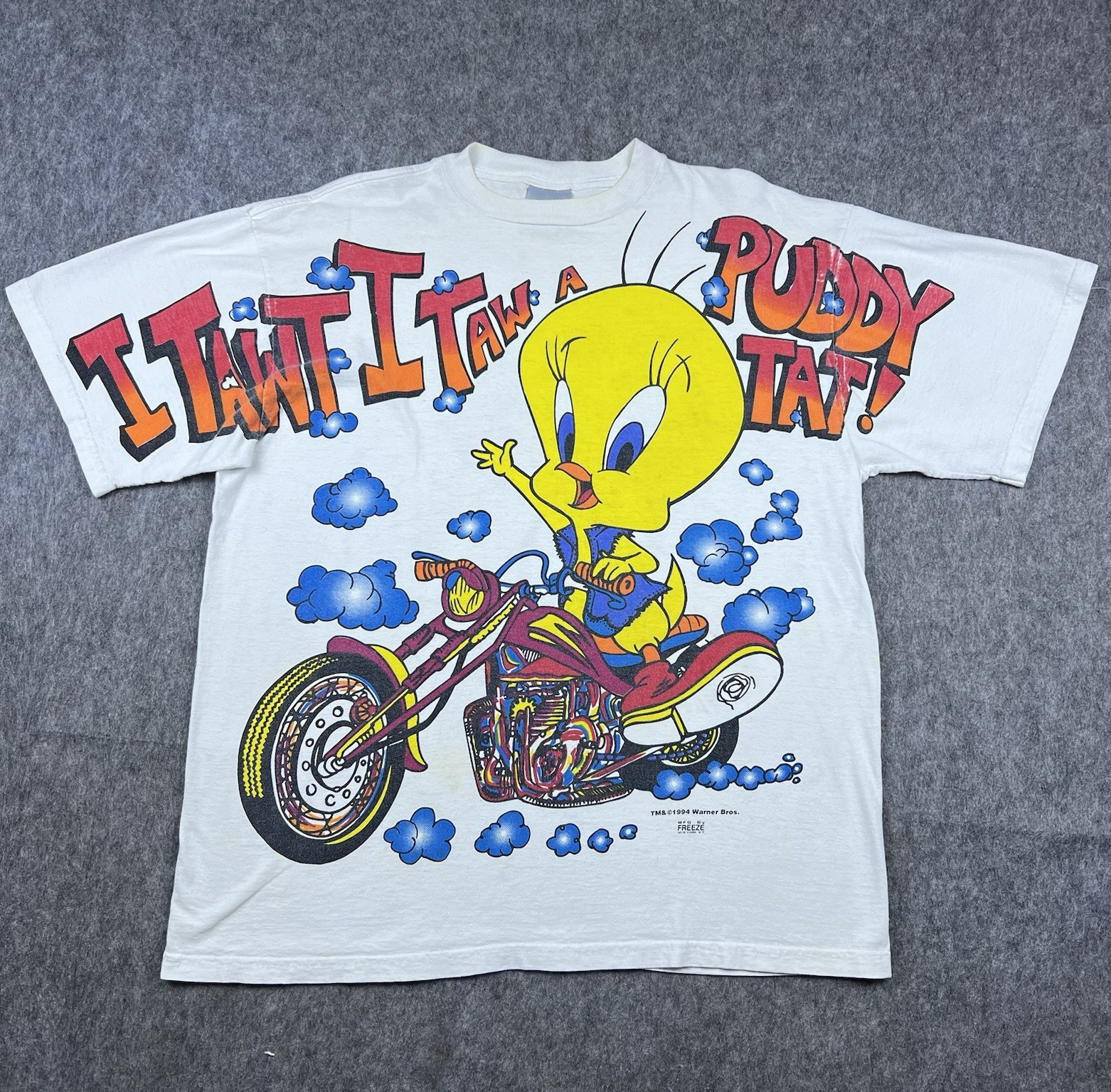 Vtg 90’s Tweety Bird Sylvester Men’s T-Shirt Motorcycle Double Graphic Size XL