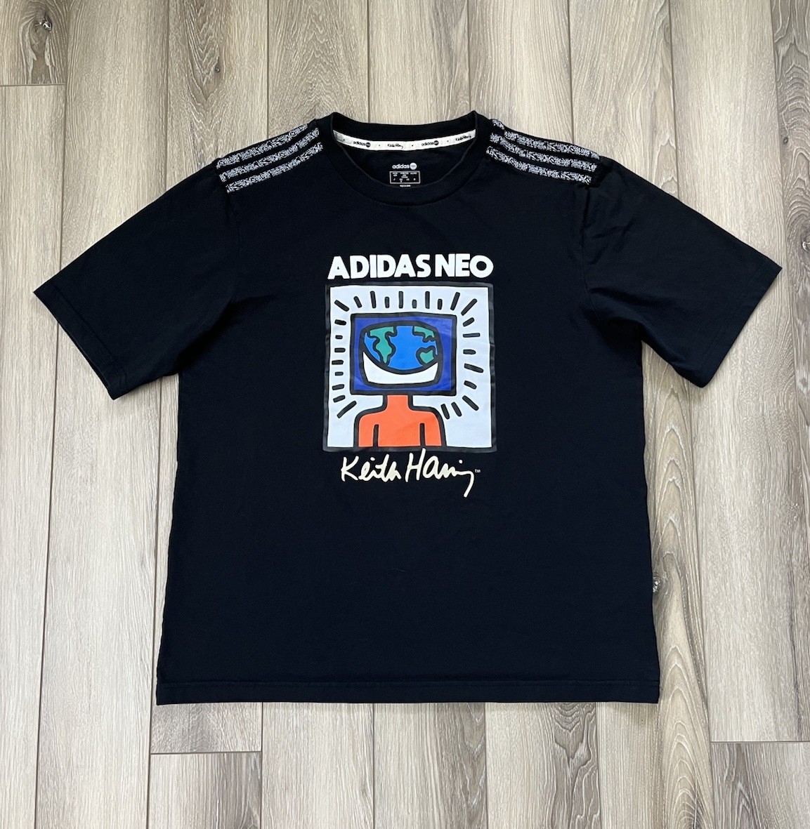 Adidas Neo x Keith Haring Drop Shoulder Sleeve T-Shirt Men’s Sz M Black Cotton