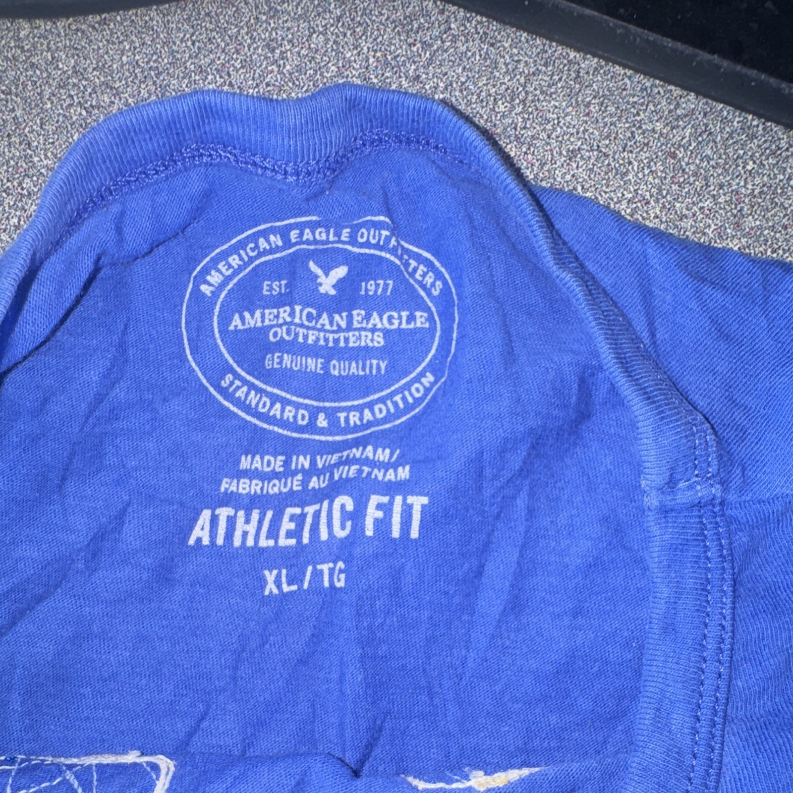 American Eagle Outfitters AE77 Men’s Blue Graphic Logo Crew Neck Tee, XL