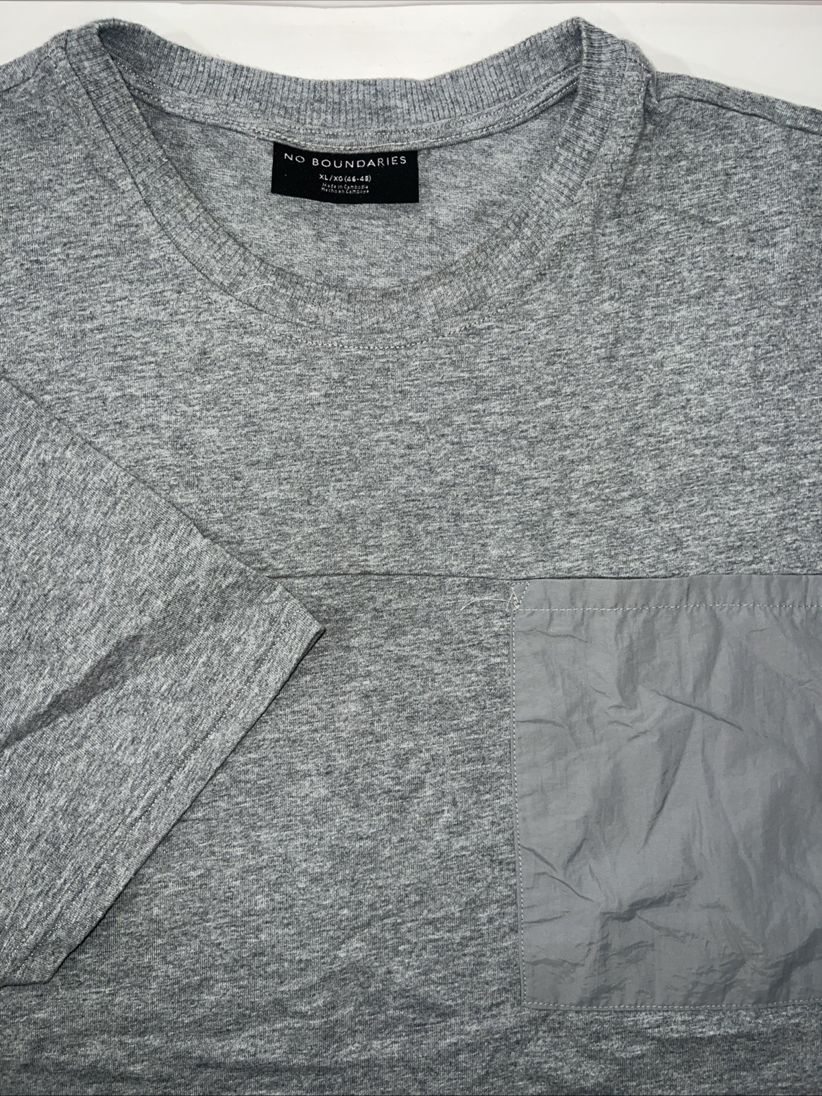 Oversized Heather Gray Short Sleeve T-Shirt With Ribbed Collar & Chest Pocket XL