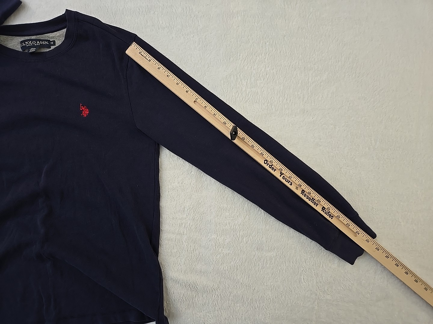 US Polo Assn Thermal Waffle Knit Shirt Mens Sz Medium Navy Blue Red Pony Preppy