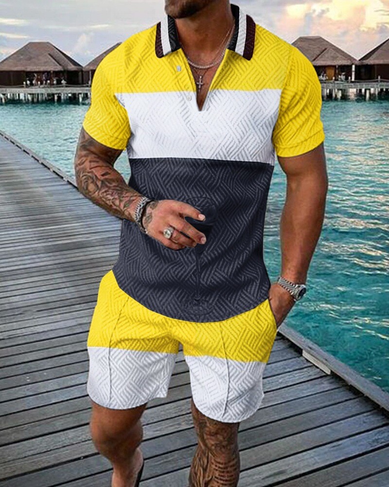 Summer Mens Outfit 2-Piece Set Sweatsuit Short Sleeve T Shirts & Shorts Set 2024