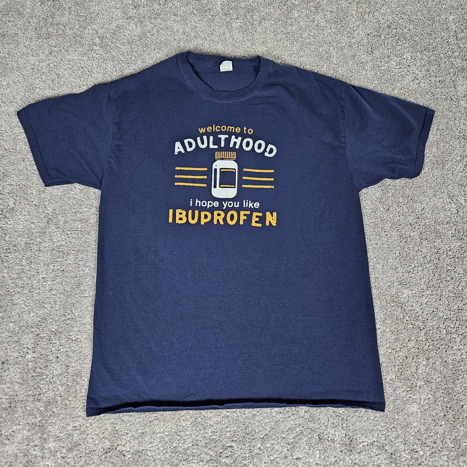 Graphic T-Shirt Adult Large Blue Welcome To Adulthood Funny Tee Humor Dadcore