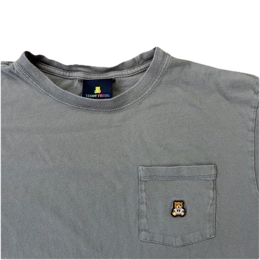 Teddy Fresh Classic Pocket Tee Embroidered Bear Green Mens Large Cotton