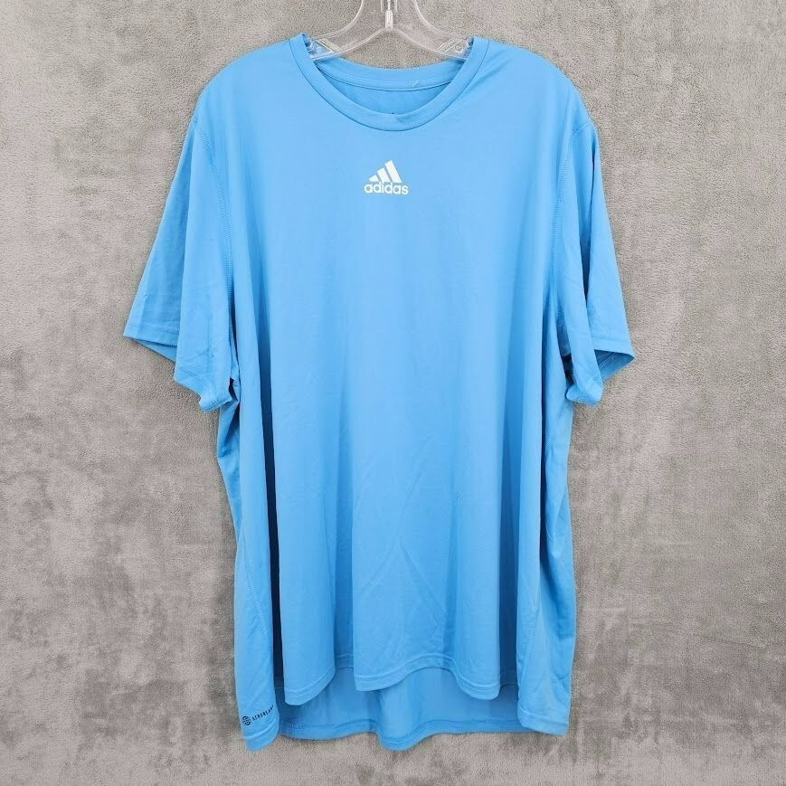 Adidas Creator Tee 2XL Light Blue White Short Sleeve Aeroready Logo EK0084 New