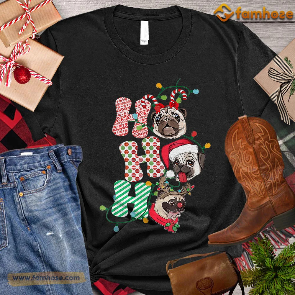 HO HO HO Christmas Dog Heavy Cotton T shirt S-5XL