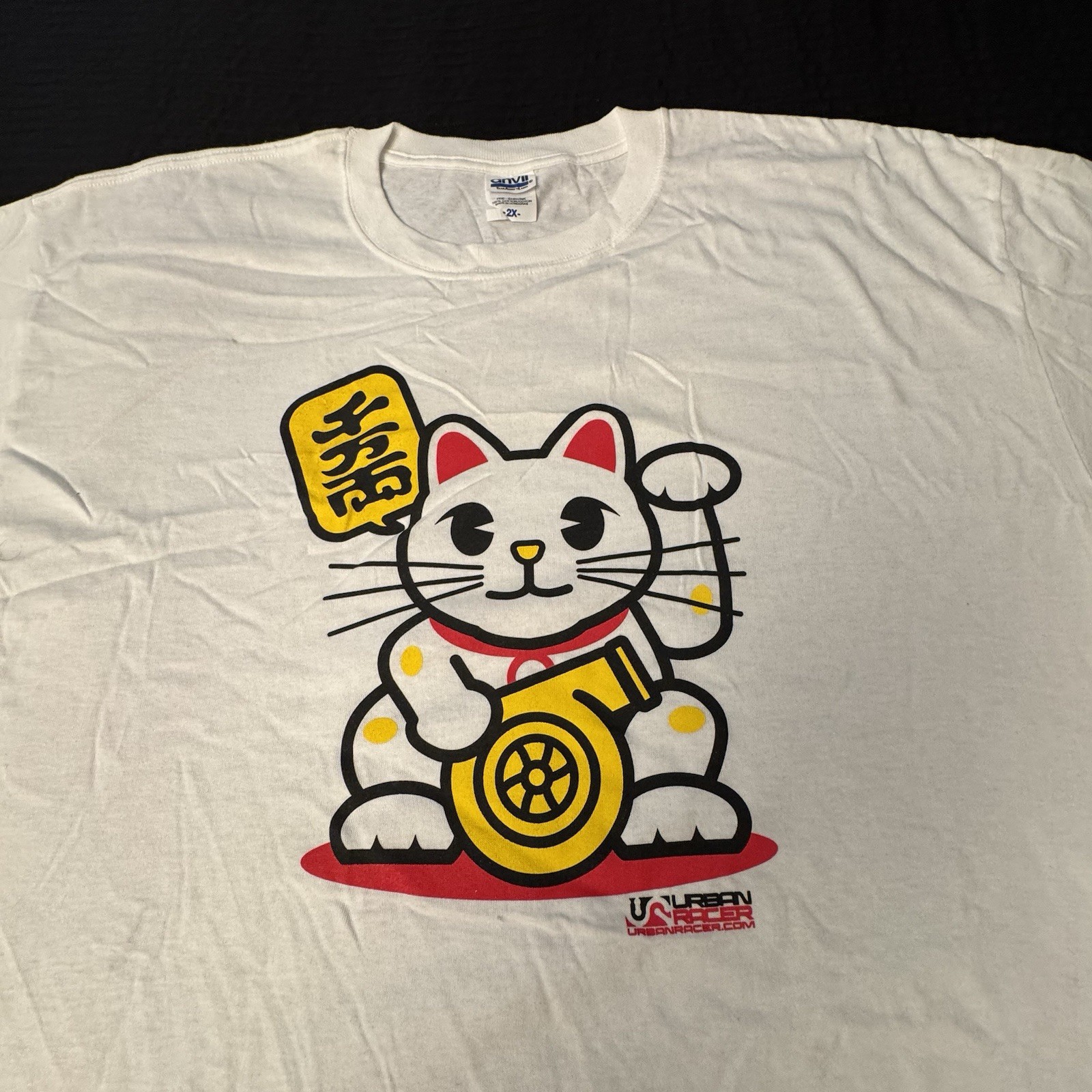 Vintage Maneki Neko Japan Lucky Cat Tokyo T-Shirt Size 2XL Urban Racer Anvil Tag