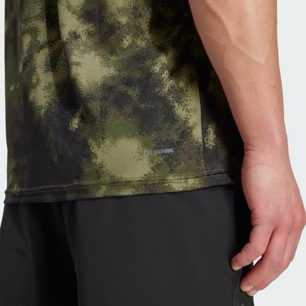 NEW Mens $35 ADIDAS Train Essentials All Over Print Tee JV7234 Olive Strata XXL