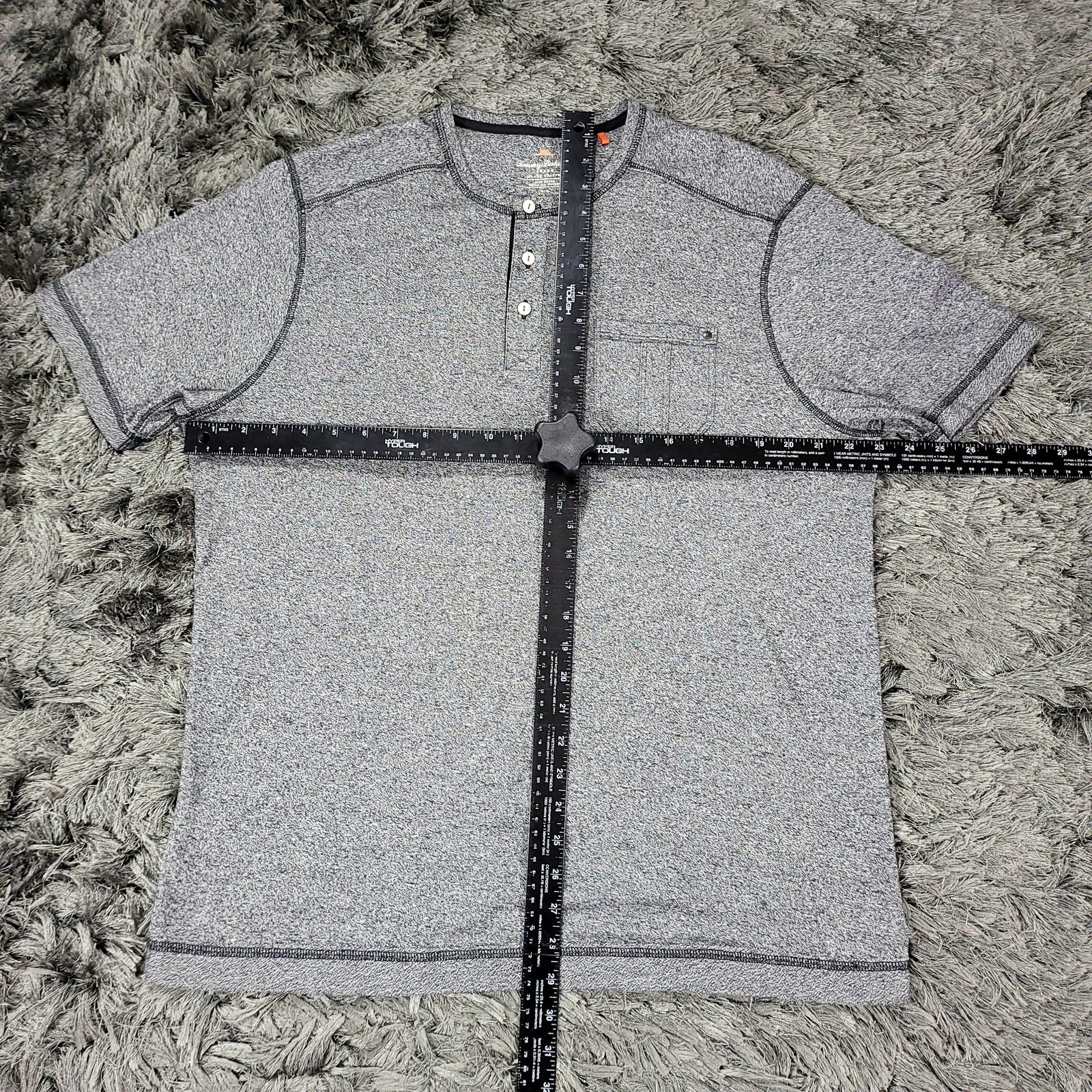 Tommy Bahama Henley Shirt Mens Medium Gray Short Sleeve Chest Pocket Heather