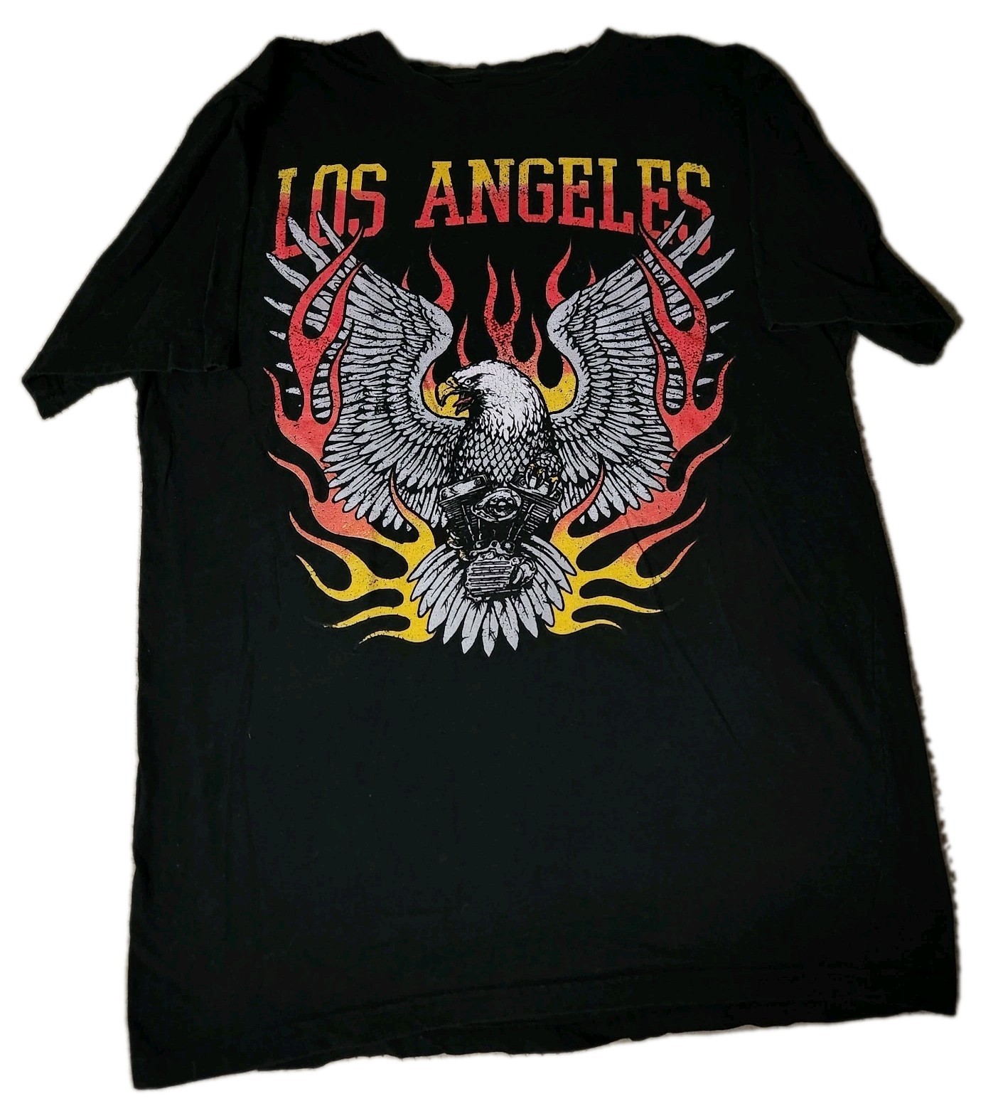 🔥 Brooklyn Vertical Shirt Los Angeles Motorcycles Eagle Flames Black Large
