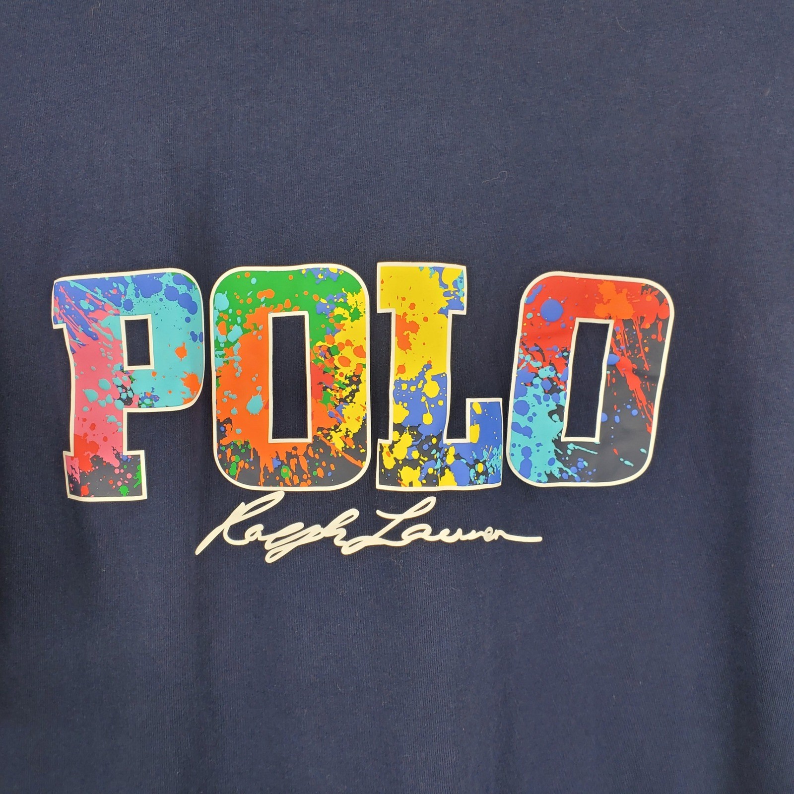 Polo Ralph Lauren Mens XL Navy Blue Paint Splatter Graphic Logo T-Shirt Cotton