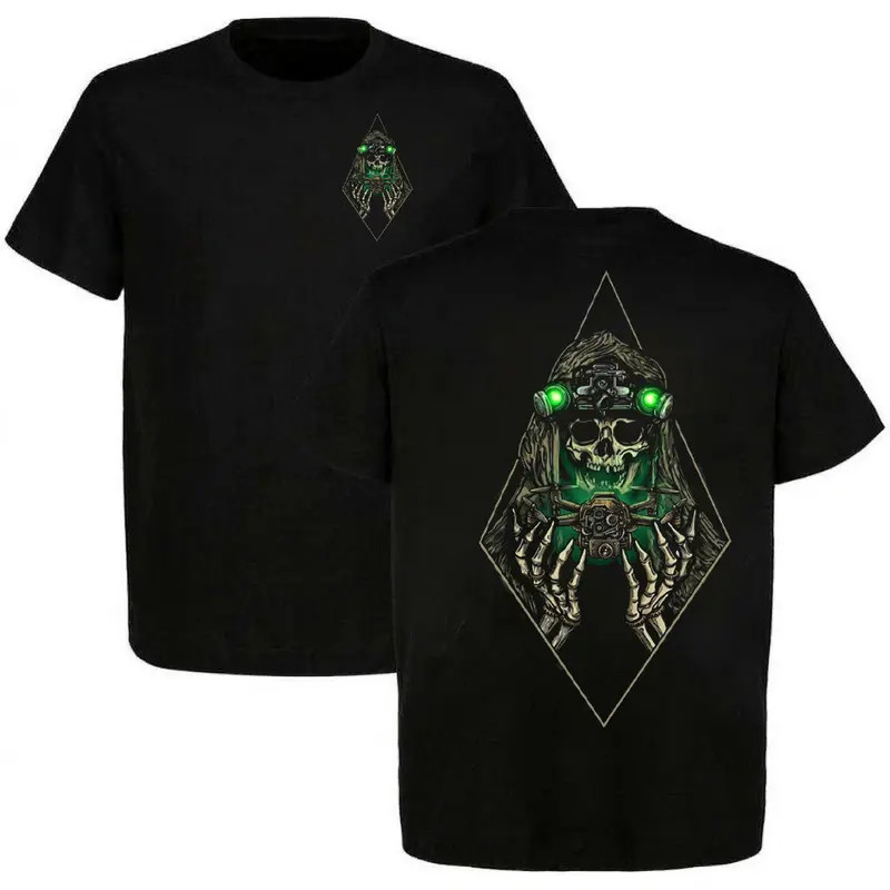Night Vision Skull Grim Reaper Tee, Skeleton Drone Operator Shirt, Green Glowing