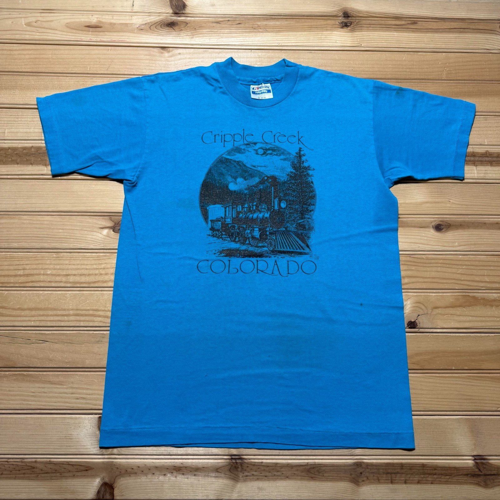 Vintage 80s Cripple Creek Colorado Steam Train Graphic Souvenir Shirt USA Medium