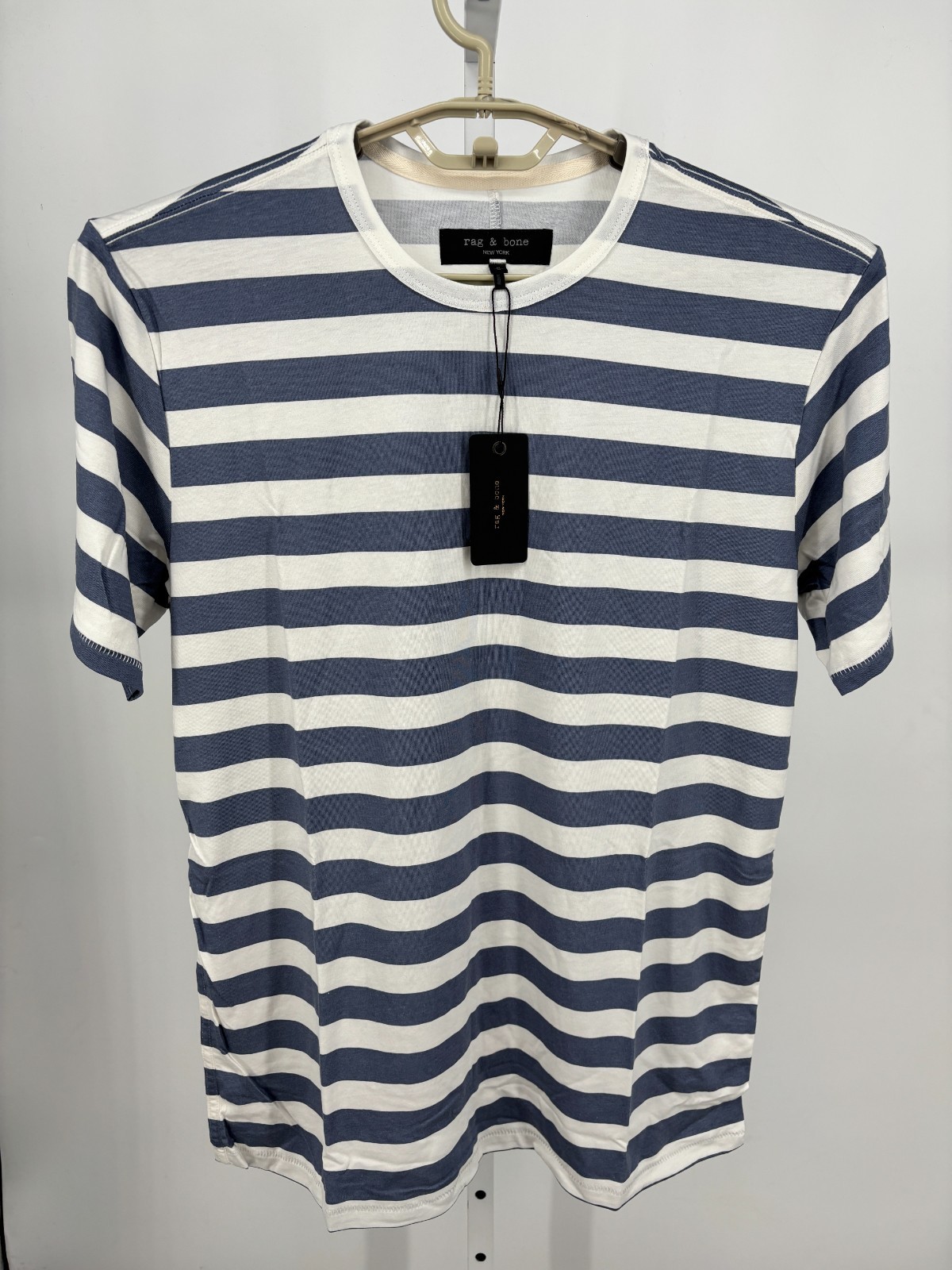 Rag & Bone Core Short Sleeve Tee Mens Striped Slate Blue Medium Cotton S/S $98