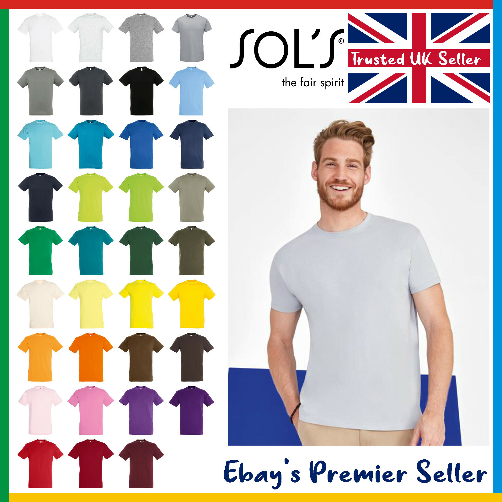 Mens Plain T-Shirt – Sol’s Regent Cotton Tee – Soft Ringspun Tee – FREE DELIVERY