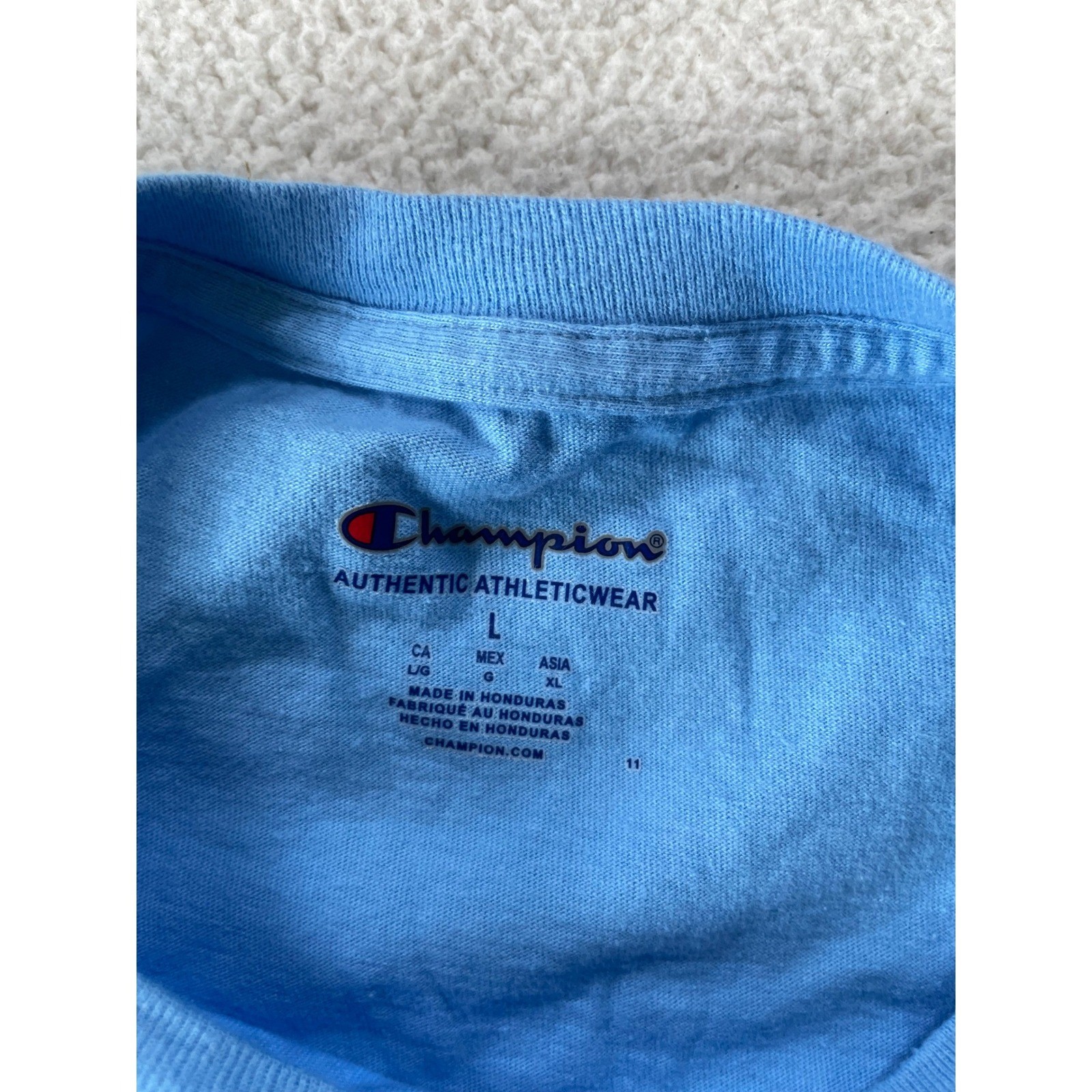 Champion Mens Large T-Shirt Light Blue Embroidered Logo Short Sleeve Tee