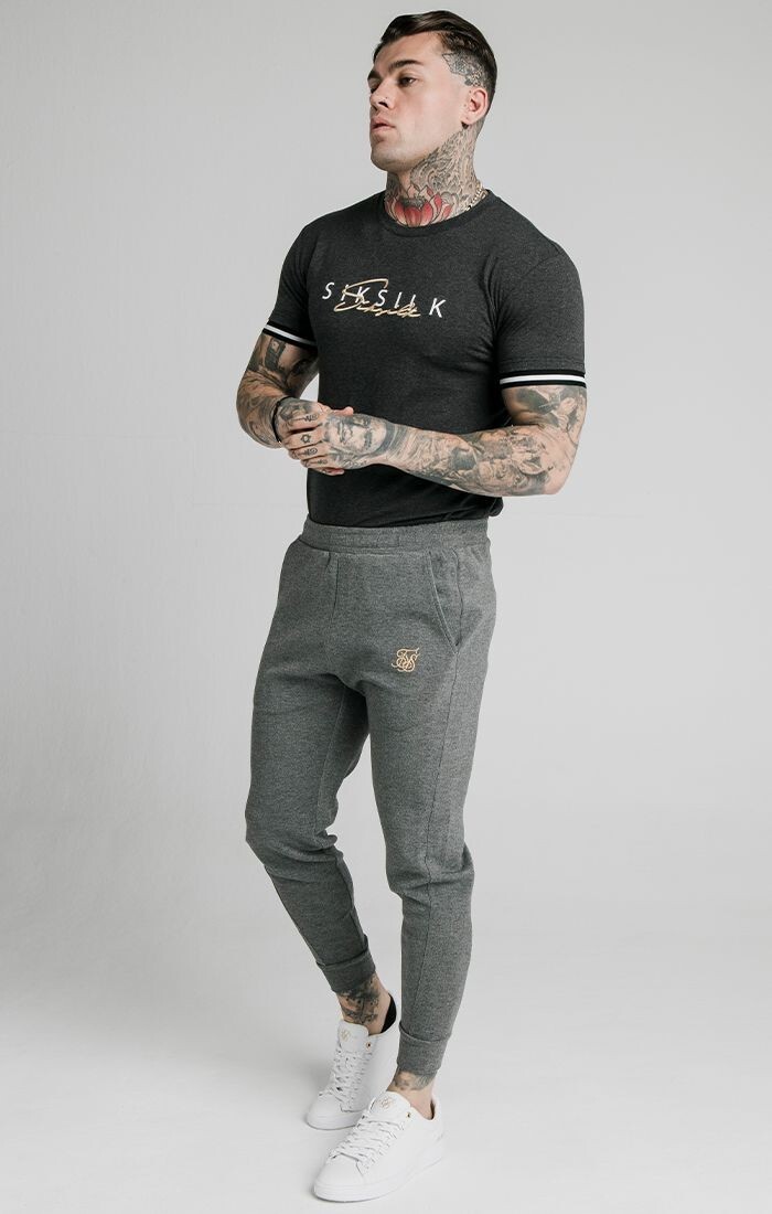 SikSilk Mens Charcoal Marl S/S Signature Gym Tee Extra Small