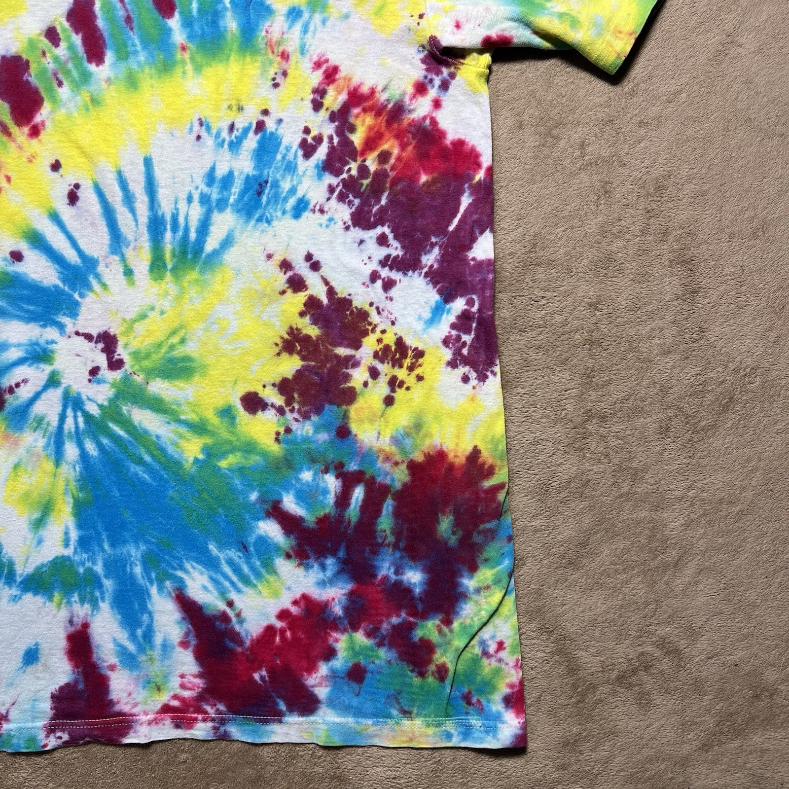 Vintage Hanes Single Stitch Tie Dye T Shirt Size XL Rainbow Swirl Blank 90s