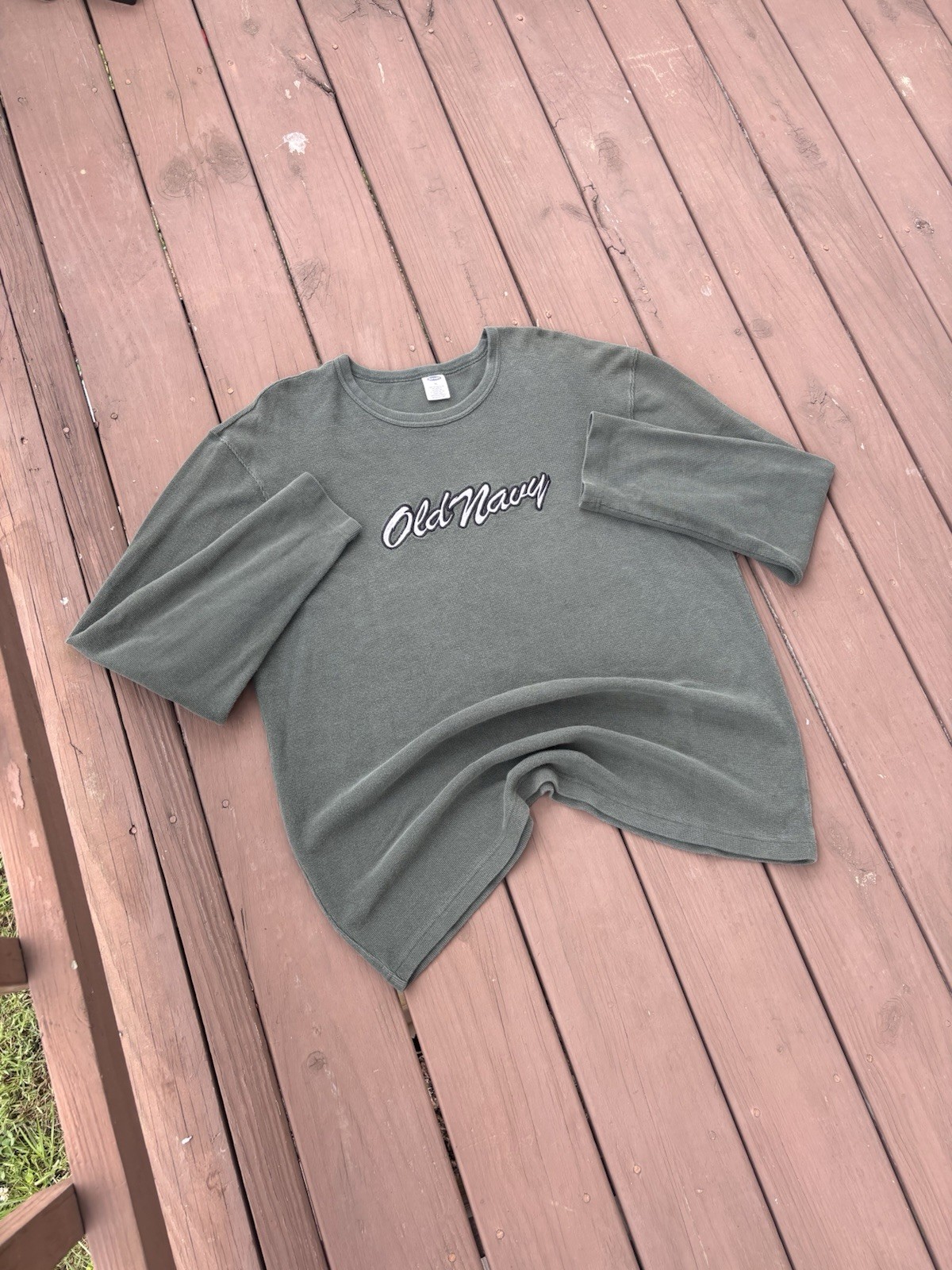 Old Navy Thermal Waffle Knit Long Sleeve T-Shirt Sage Green Mens XL Vintage